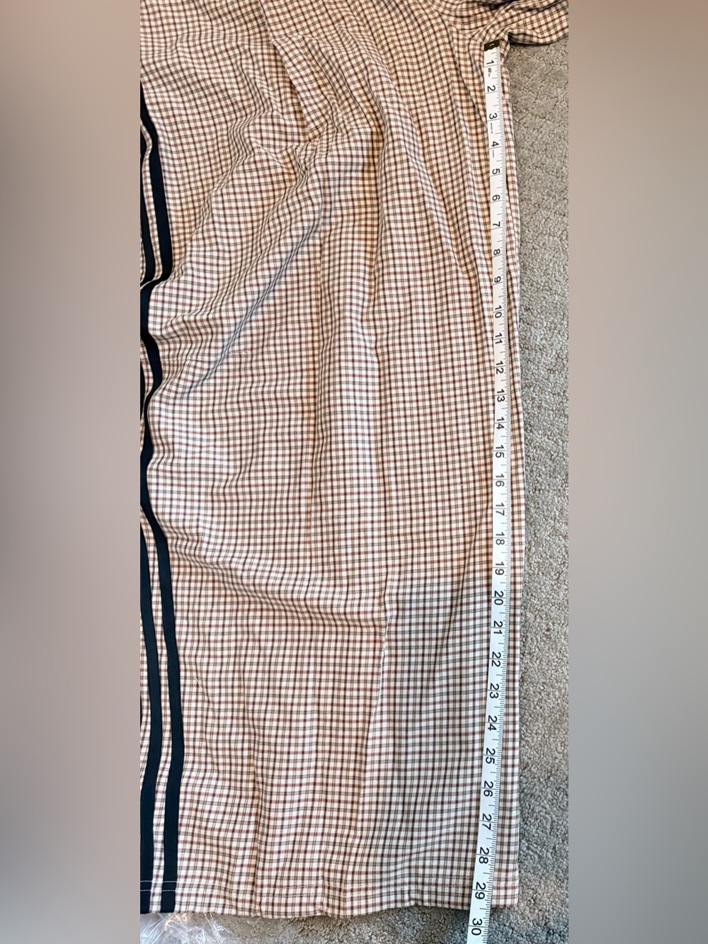 adidas Tan Brown Checked Wide Leg Pants with Black Side Stripes - Picture 7 of 8